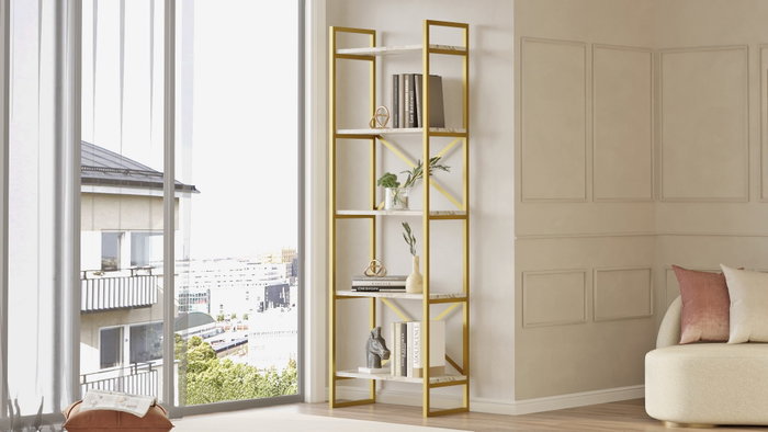 Hanah Home Estantería Vg3-Ge Mármol y Oro